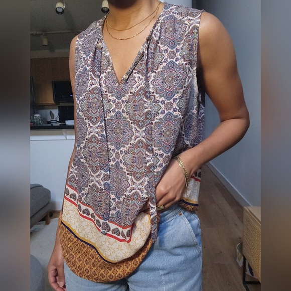 Cynthia Rowley Tops - Cynthia Rowley Sleeveless Printed Tank Top Large Boho Border Print